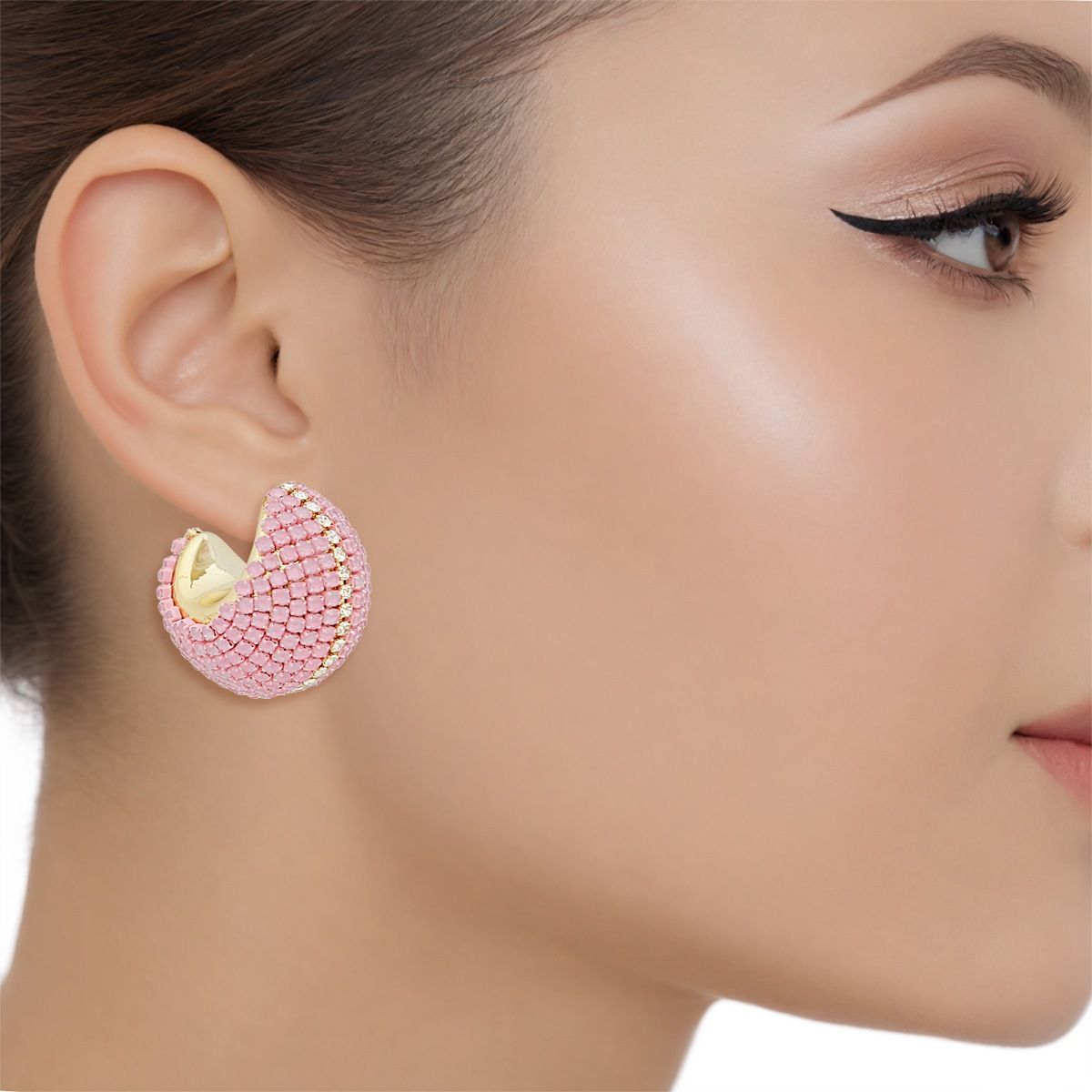 Hoop Trendy Pastel Pink Dazzling Wide Earrings