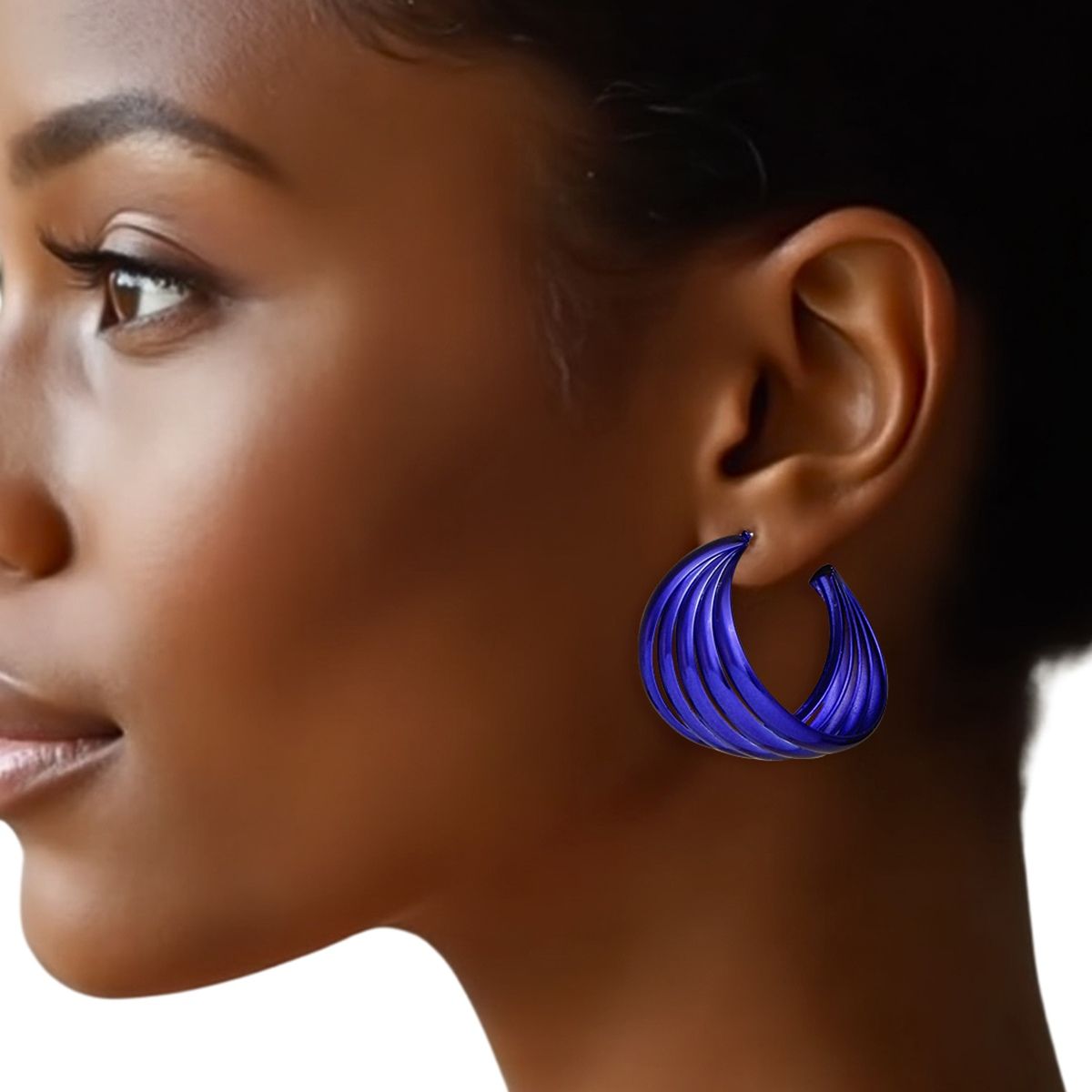 Hoop Dark Purple Wide Stacked Metal Earrings