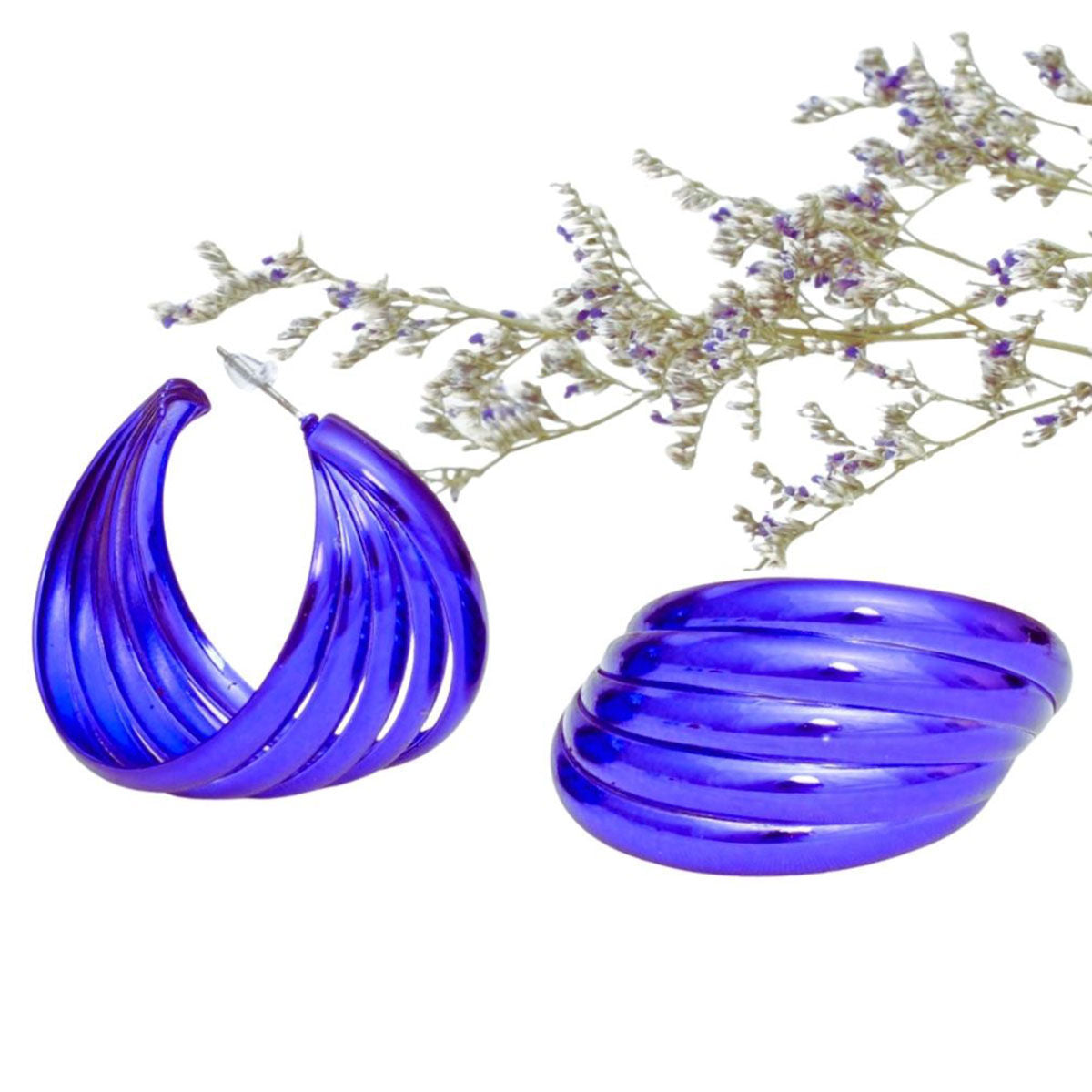 Hoop Dark Purple Wide Stacked Metal Earrings