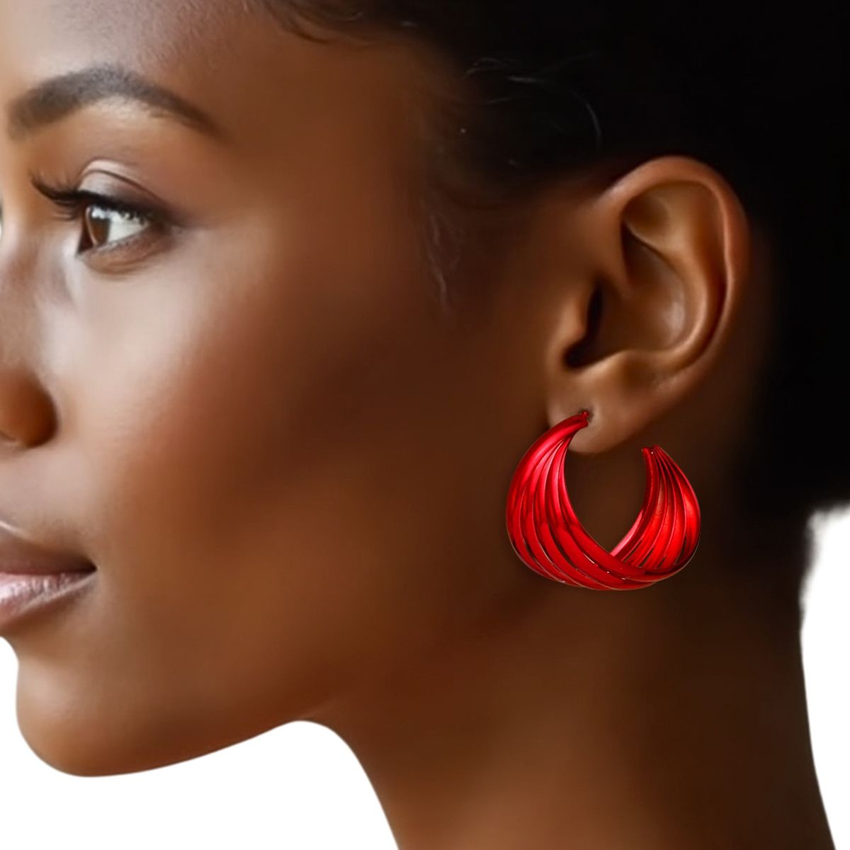 Hoop Red Wide Stacked Metal Earrings for Women