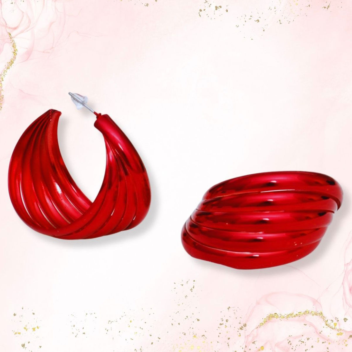 Hoop Red Wide Stacked Metal Earrings for Women