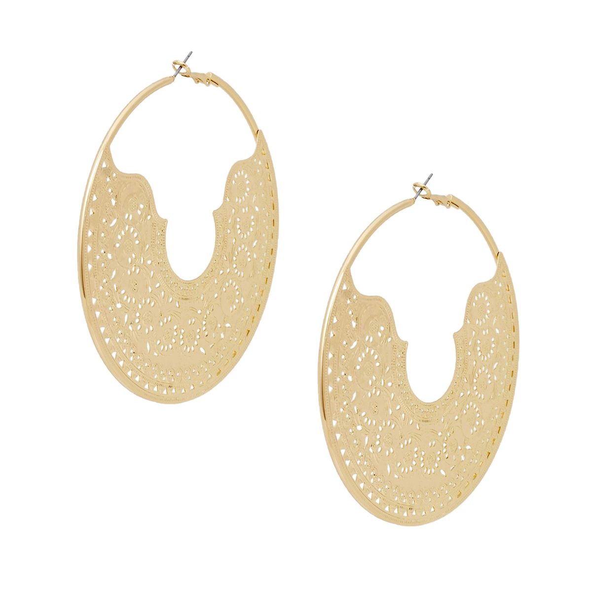 Hoop Intricate Filigree Large Boho Gold Earrings