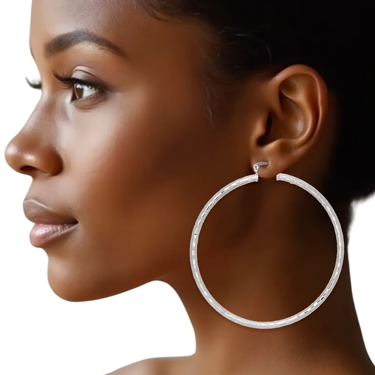 Hoop Classic 3 in Square Cut Silver Earrings Women