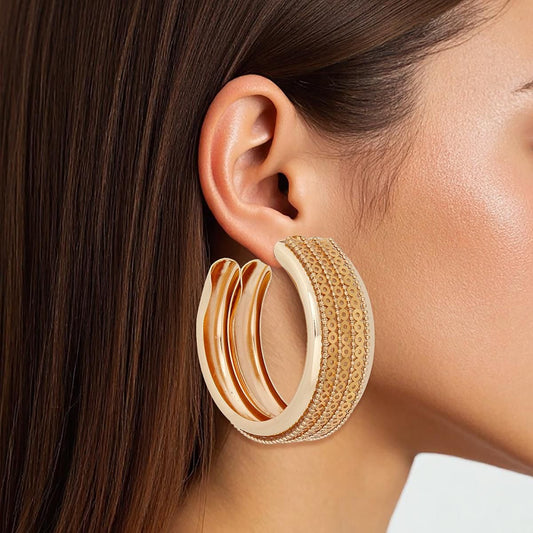 Hoop Bold Polished Gold Wide Sequin Earrings