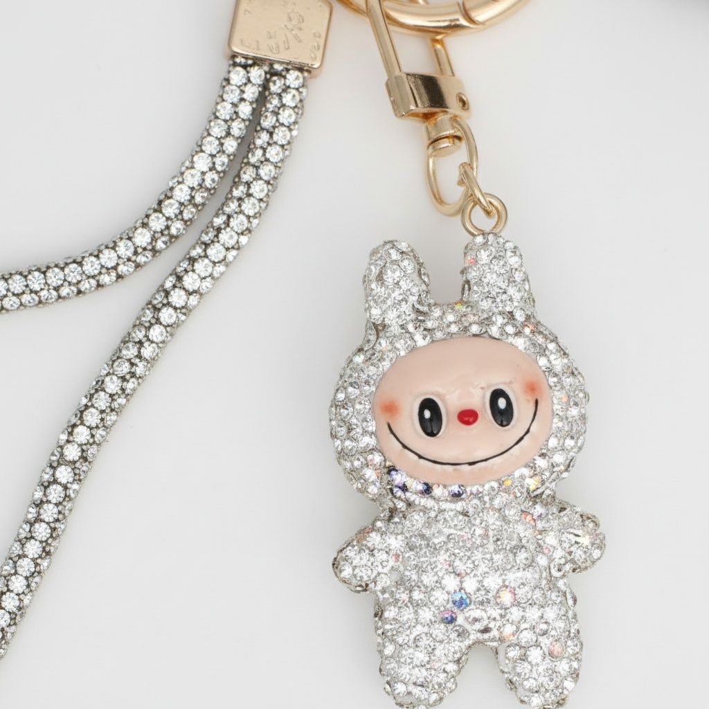 Rhinestone Phone Wrist Strap Clear Labubu Keychain