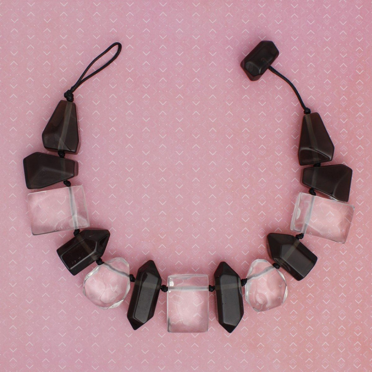 Toggle Chunky Transparent Black Clear Bead Necklace