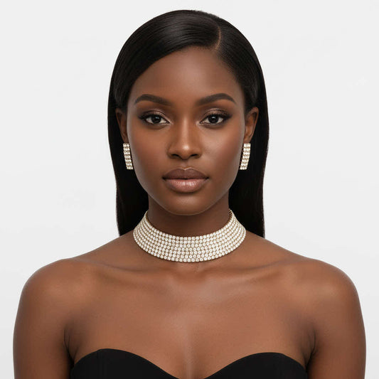 Choker Lucky 7 Gold Stacked Crystal Necklace