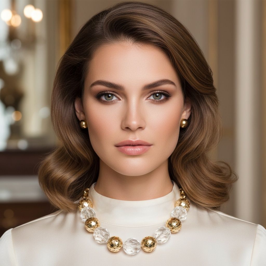 Chunky Faceted Clear and Metal Ball Bead Necklace