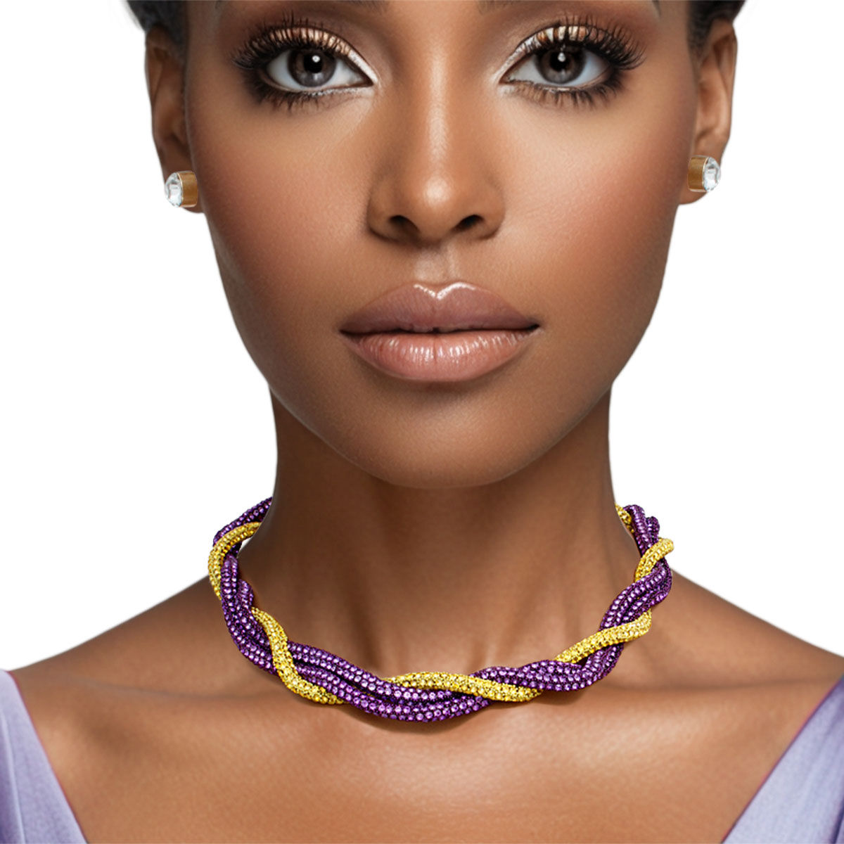 Omega Psi Vibrant Purple Gold Twisted Tube Necklace