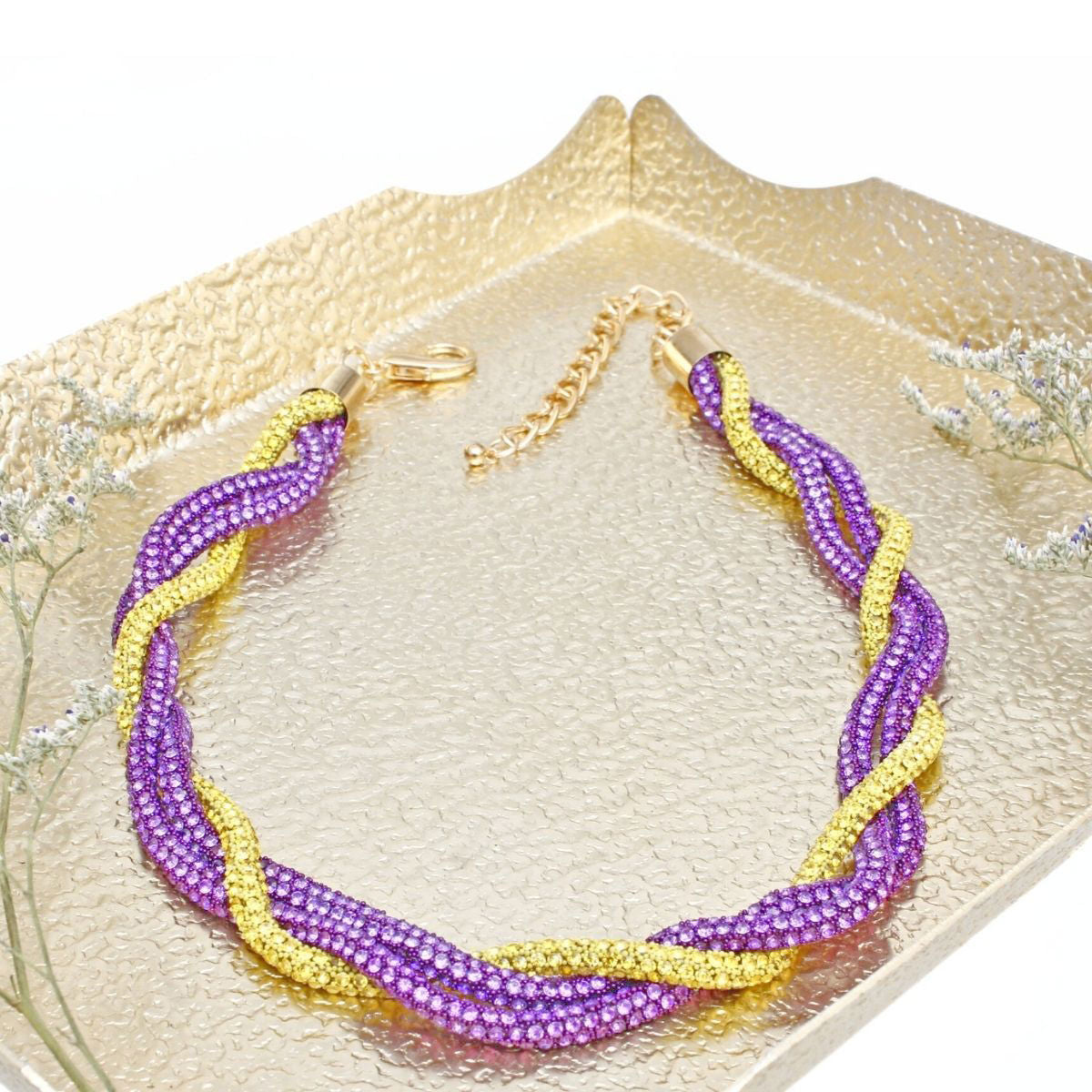 Omega Psi Vibrant Purple Gold Twisted Tube Necklace