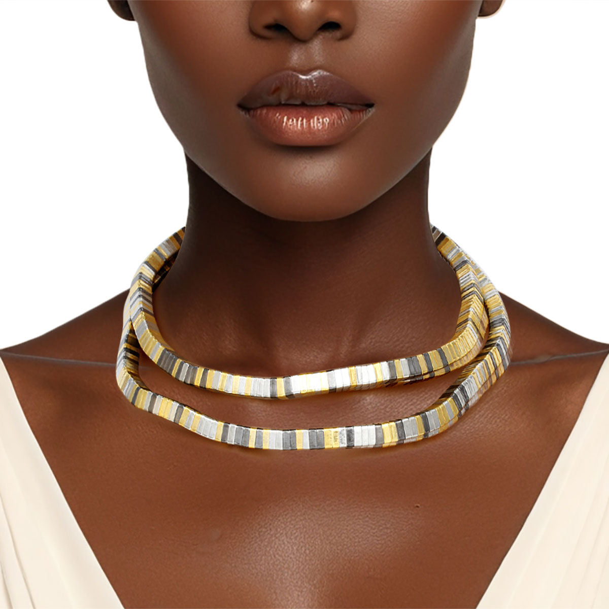 Convertible Mixed Metal Tubogas Flex Coil Necklace