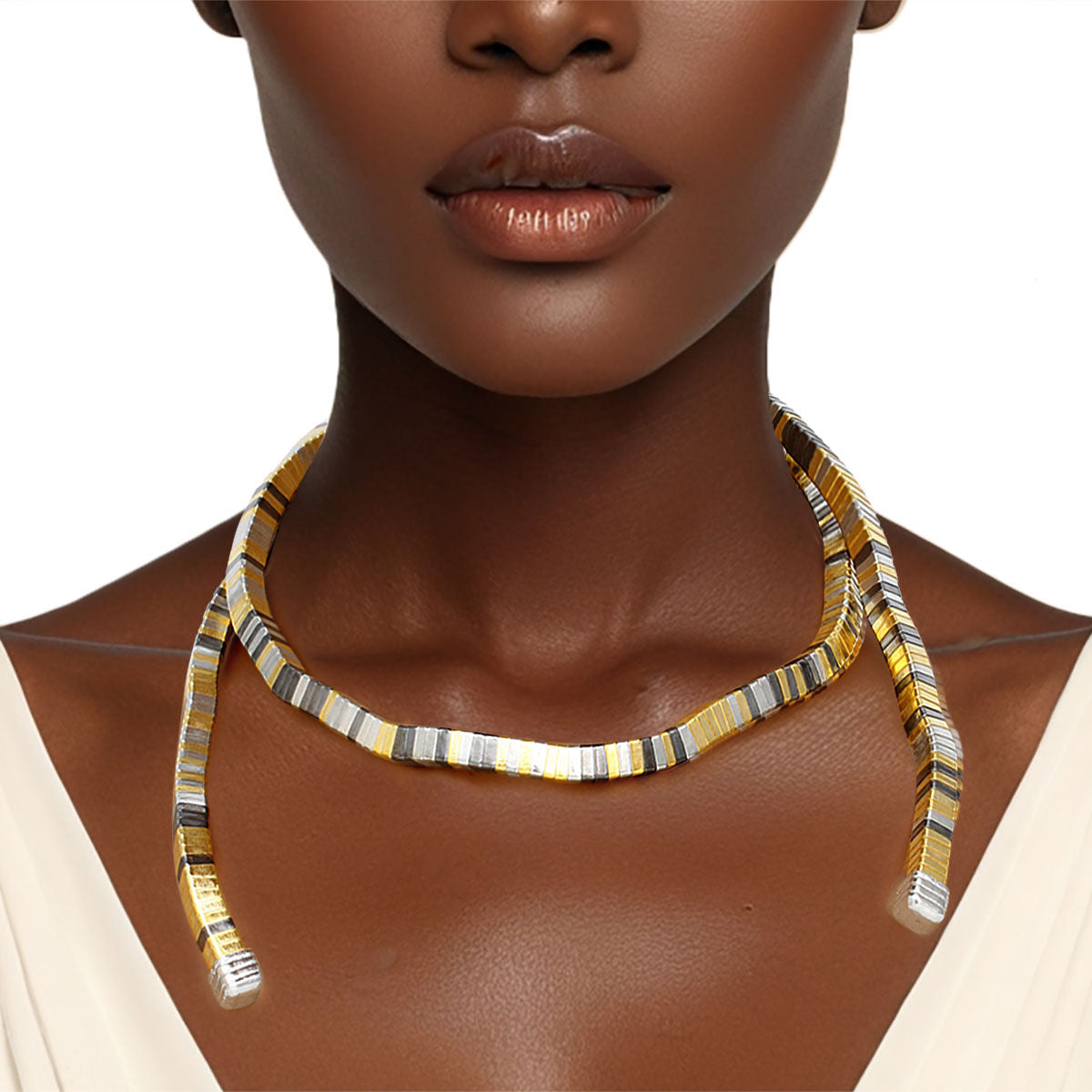 Convertible Mixed Metal Tubogas Flex Coil Necklace