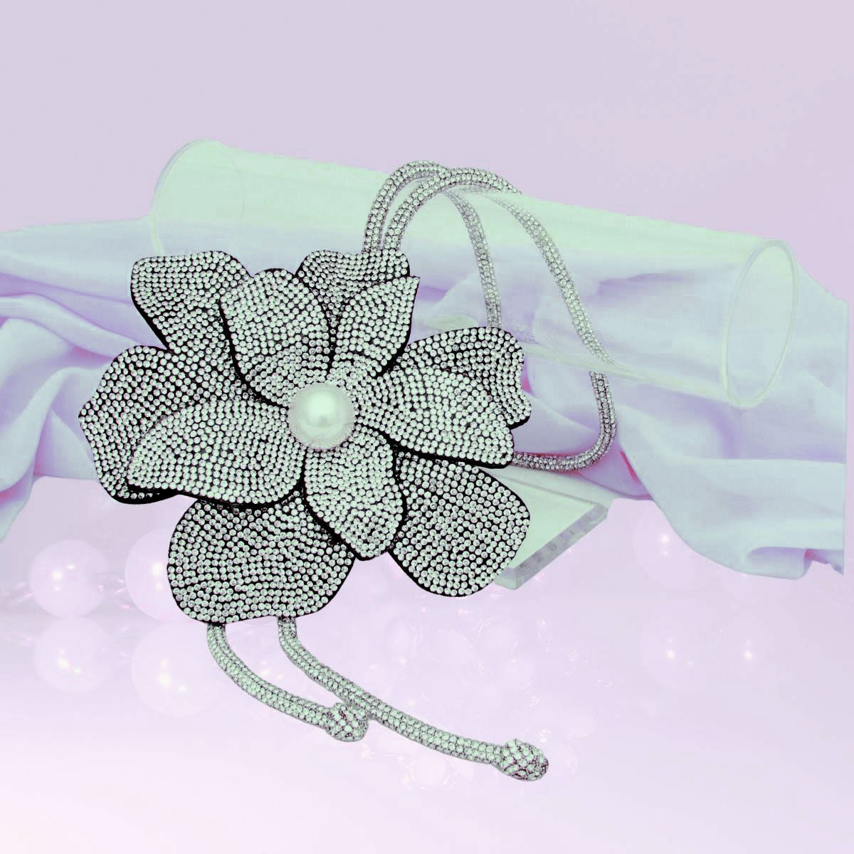 Long Y Brilliant Clear Blooming Flower Necklace