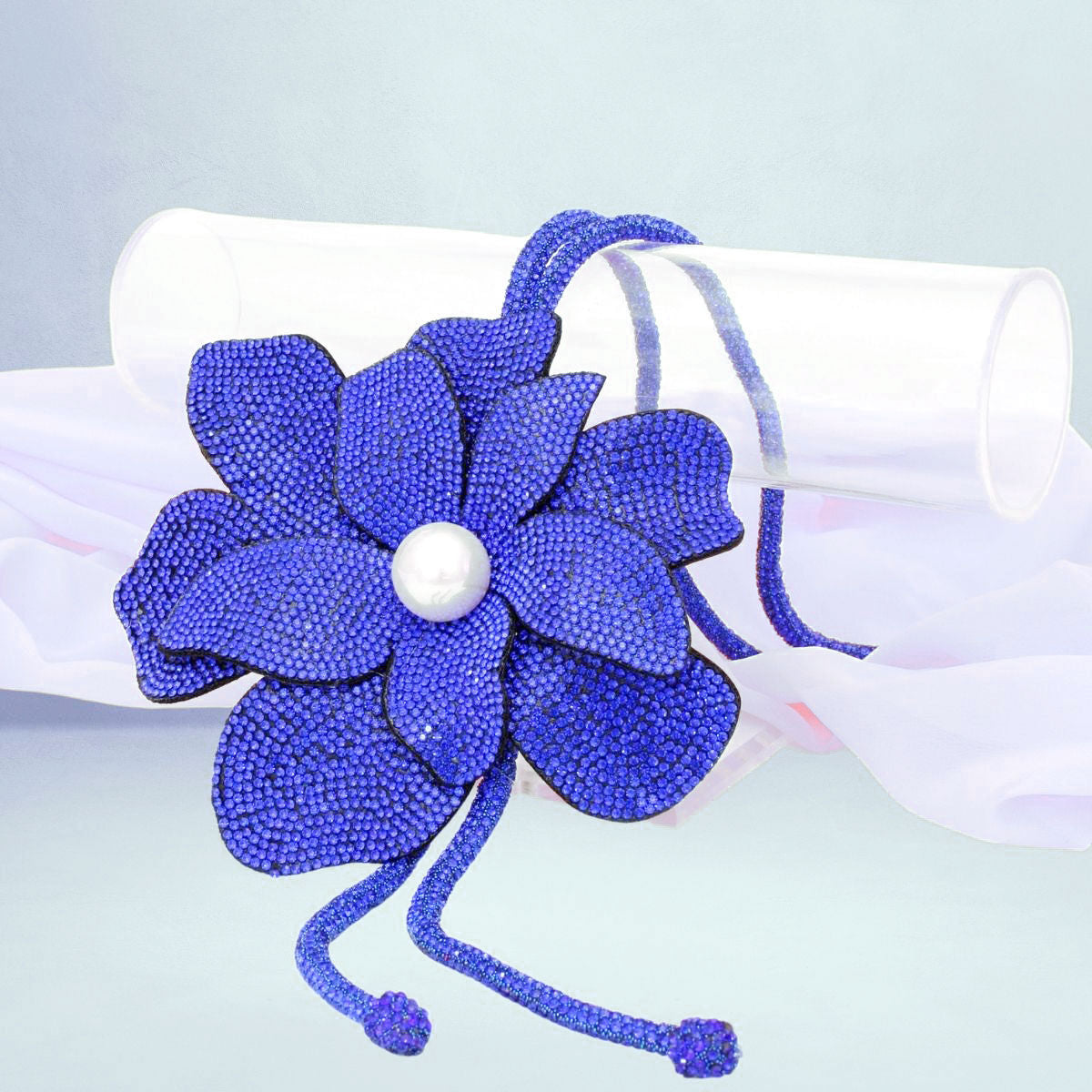 Long Y Brilliant Blue Blooming Flower Necklace