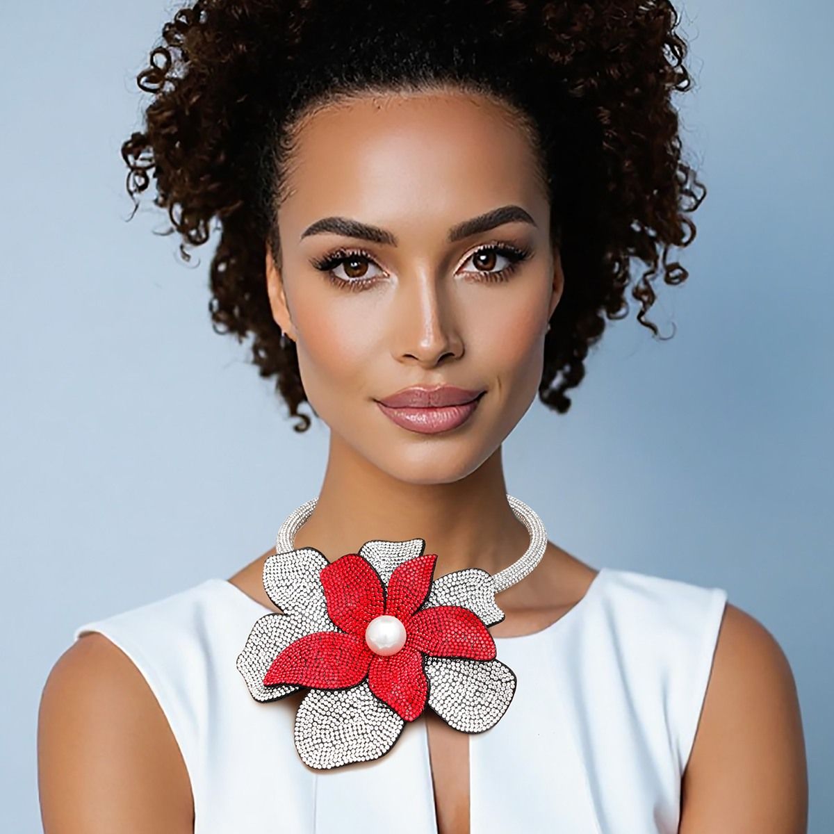 DST Handcrafted Brilliance Flower Choker Necklace