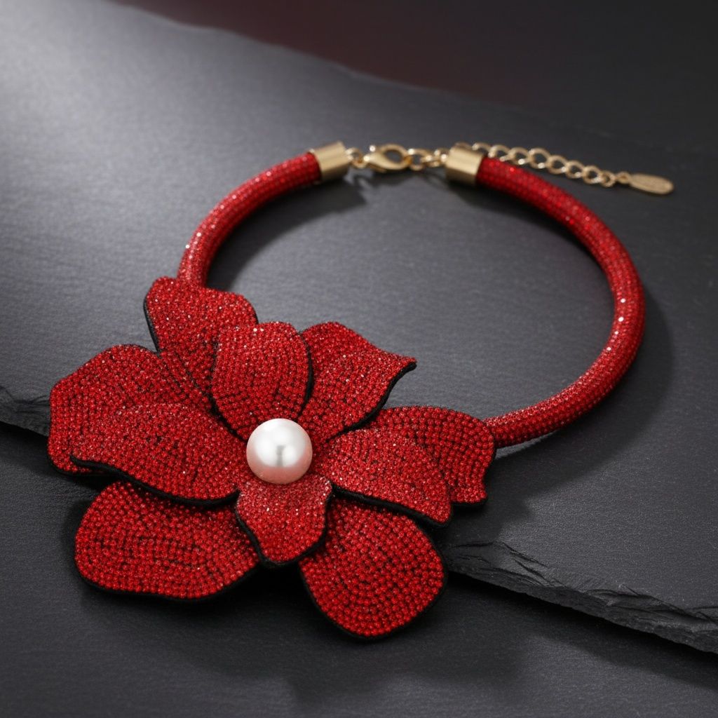 Brilliant Red Blooming Flower Choker Necklace