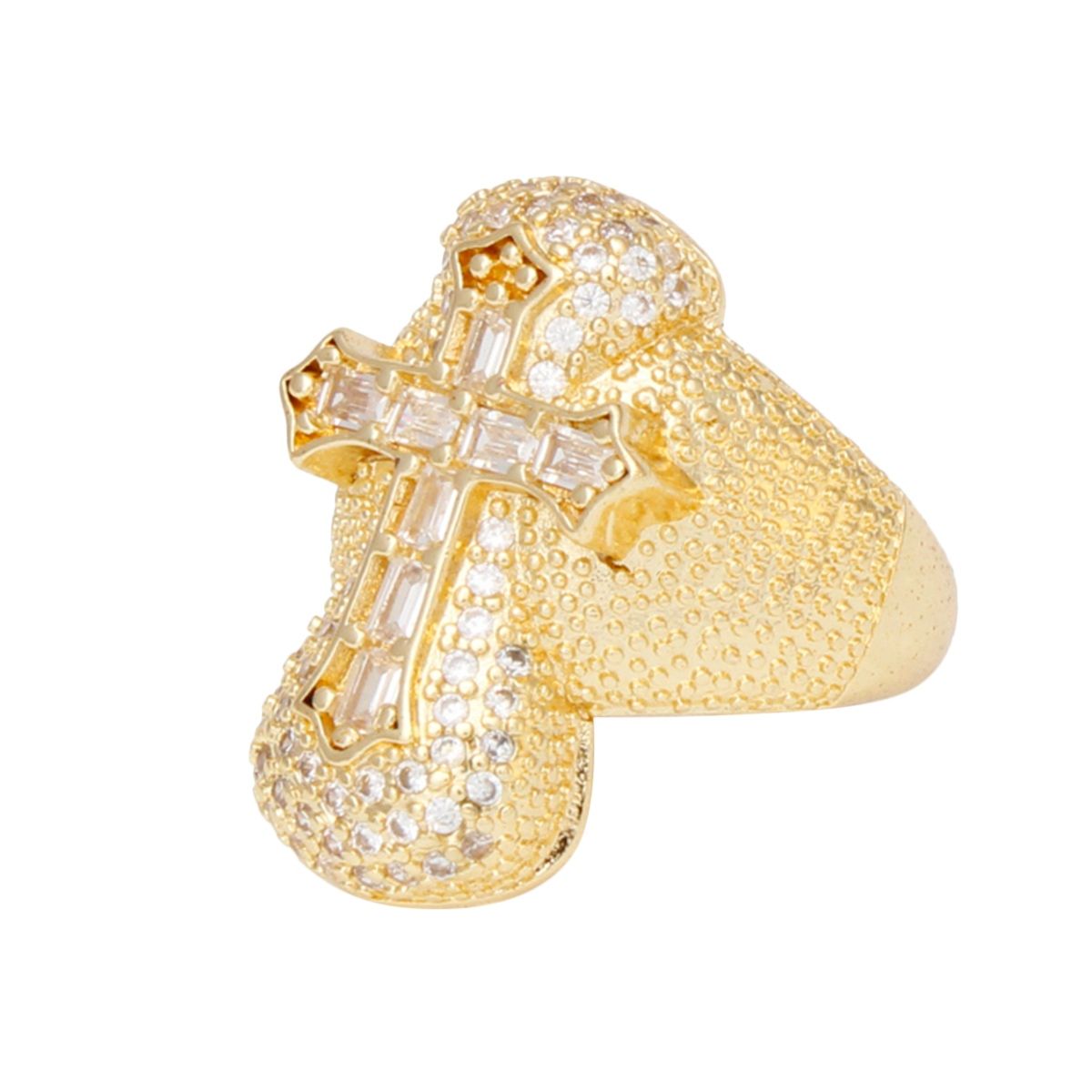 Cocktail Artisan Luxe Gold Brass CZ Cross Ring