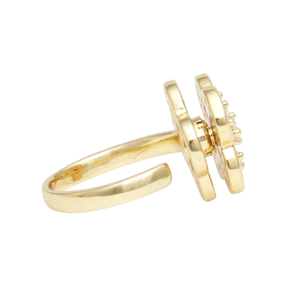 Ring Gold Brass Glam CZ Spinning Quatrefoil Clover