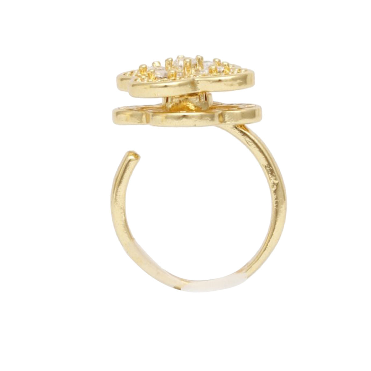 Ring Gold Brass Glam CZ Spinning Quatrefoil Clover