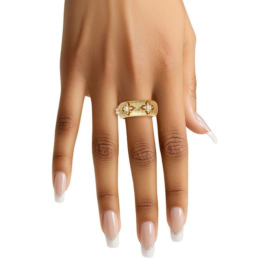 Brass Band CZ Monogram Flower Adjustable Ring
