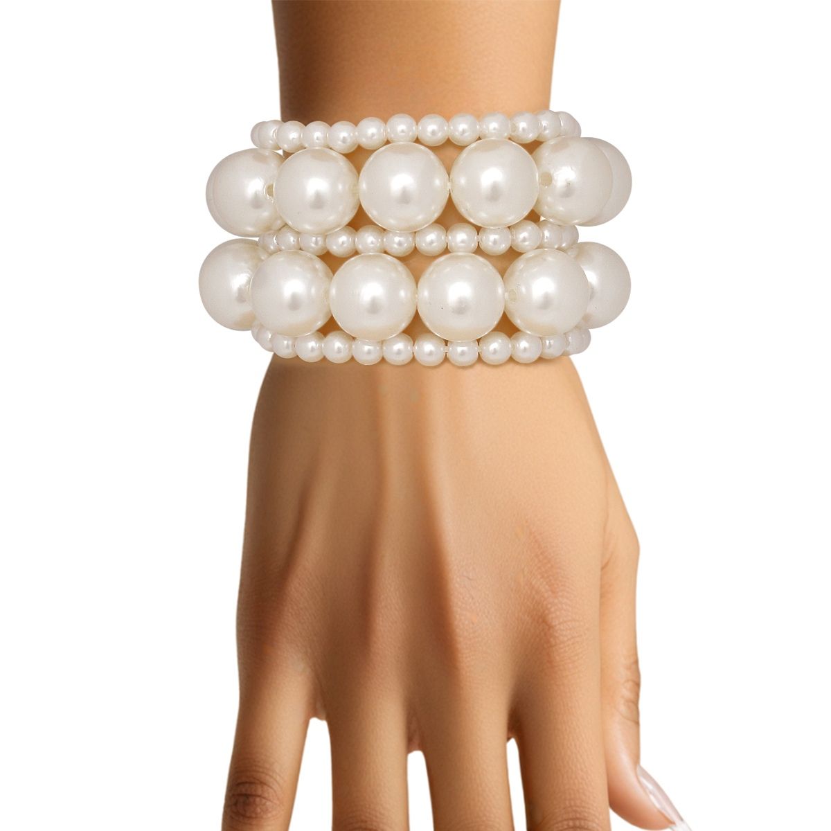 5 Pcs Cream Pearl Classic Coordinated Bracelet Set