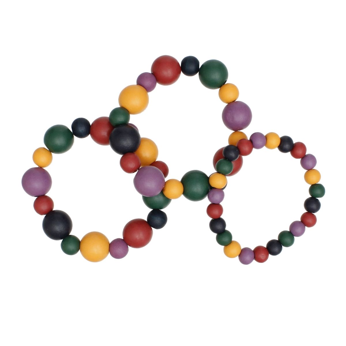 Wood Bead 3 Pcs Multicolor Stretch Bracelet Set