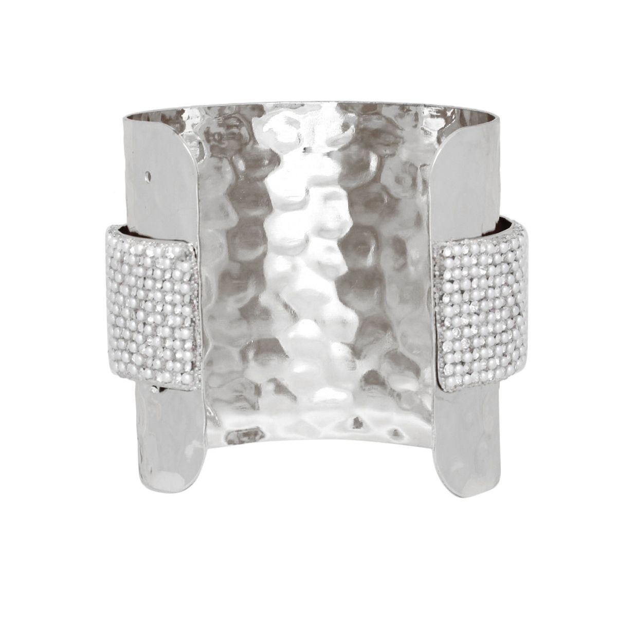 Cuff Wide Silver Opulent White Pearl Band Bracelet