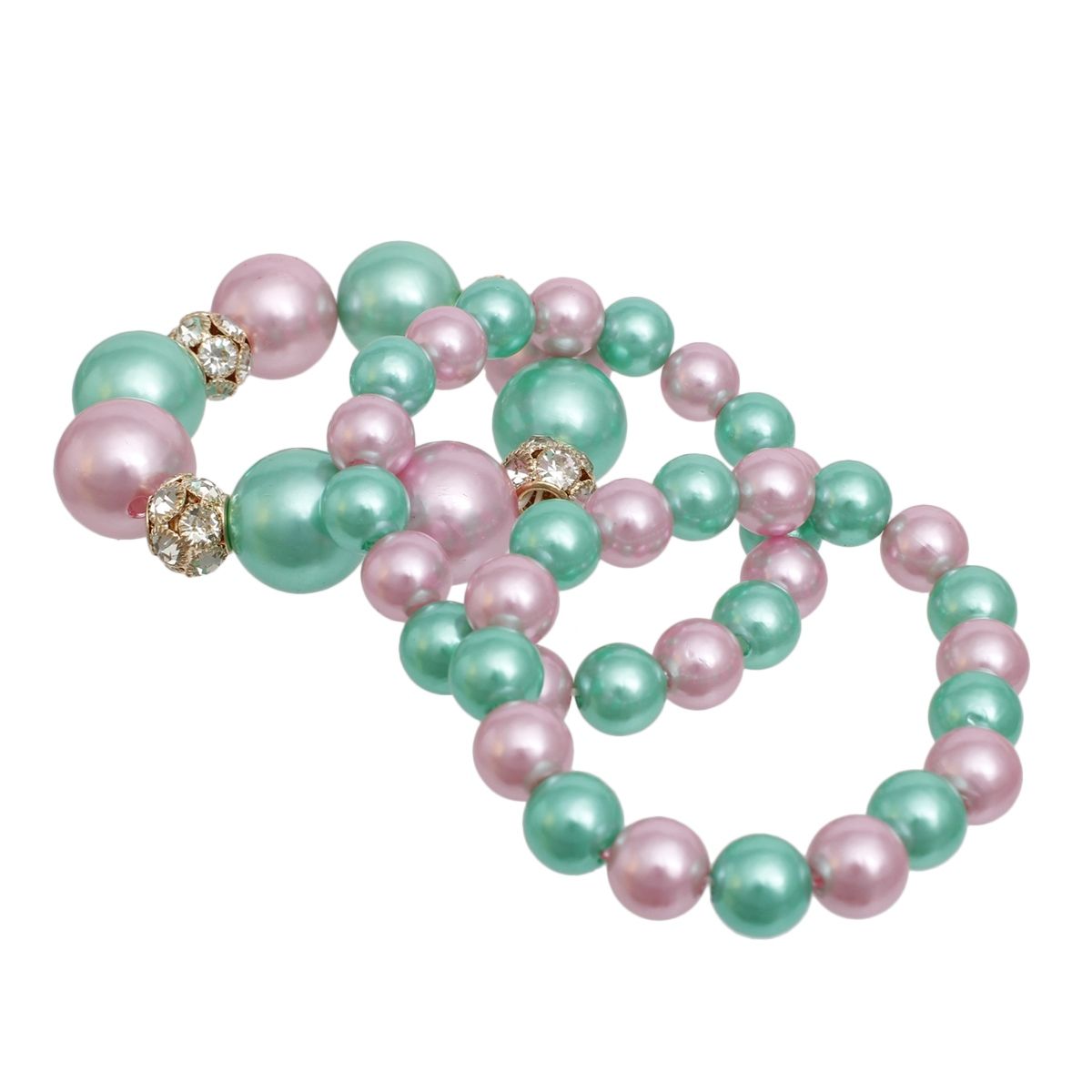 AKA Pink Green Pearl 3 Pcs Chunky Bracelet Set