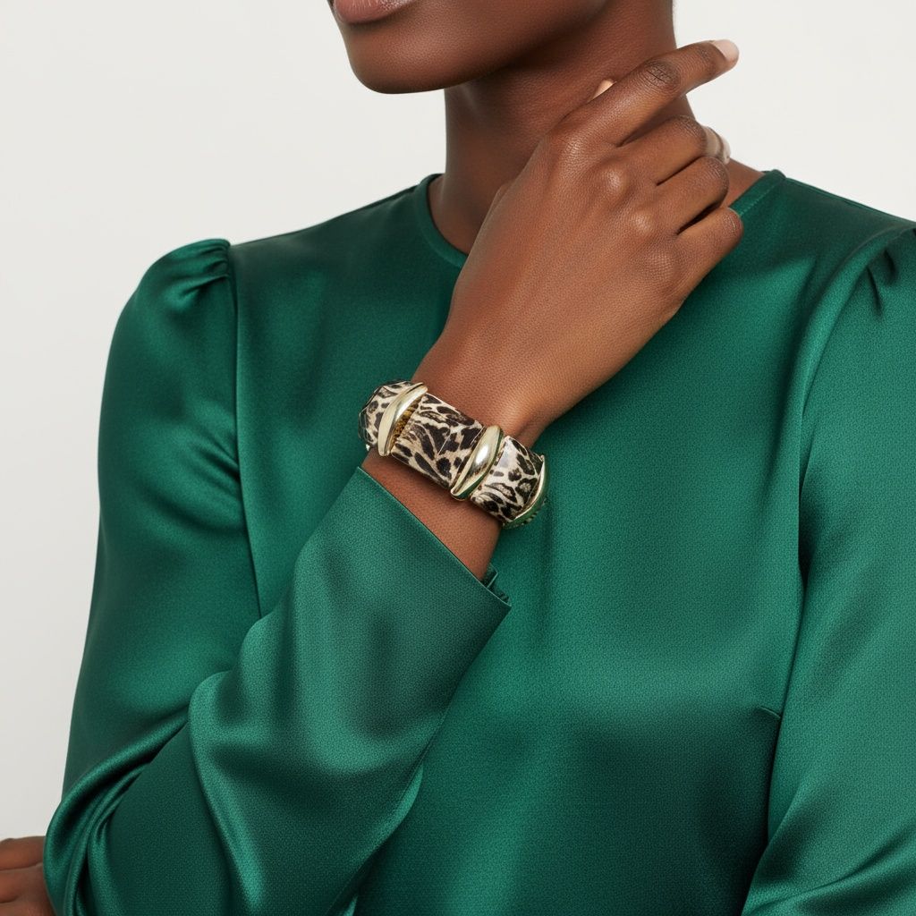 Square Leopard Print Chunky Bead Stretch Bracelet