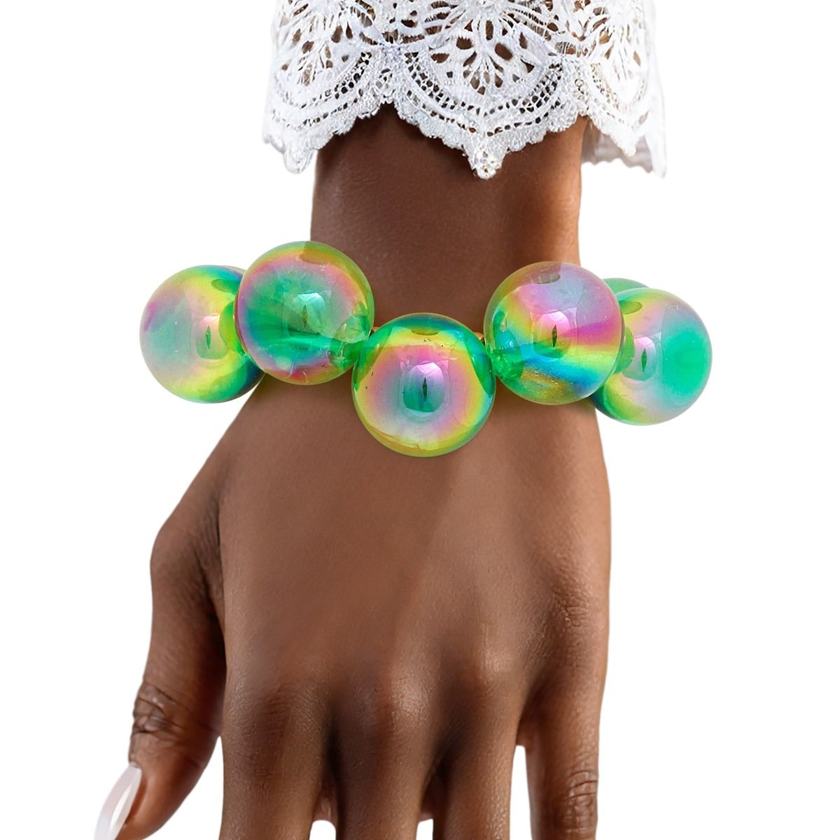 Bracelet Green Iridescent Bubble Ball Bead