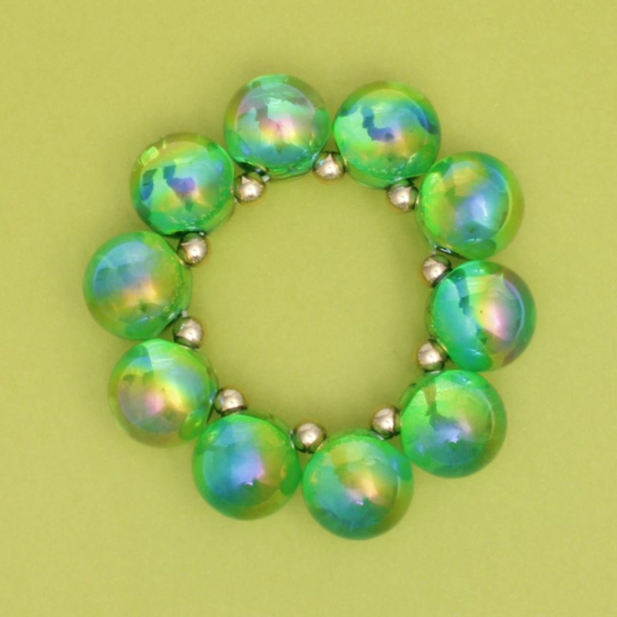 Bracelet Green Iridescent Bubble Ball Bead