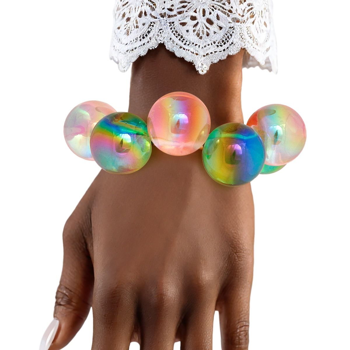 Bracelet Pink Green Iridescent Bubble Ball Bead