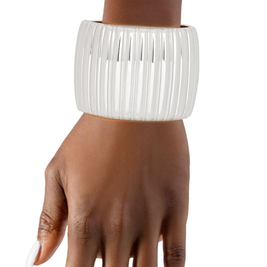 Cuff Silver Sculptural Ribbed Wide Hinge Bracelet