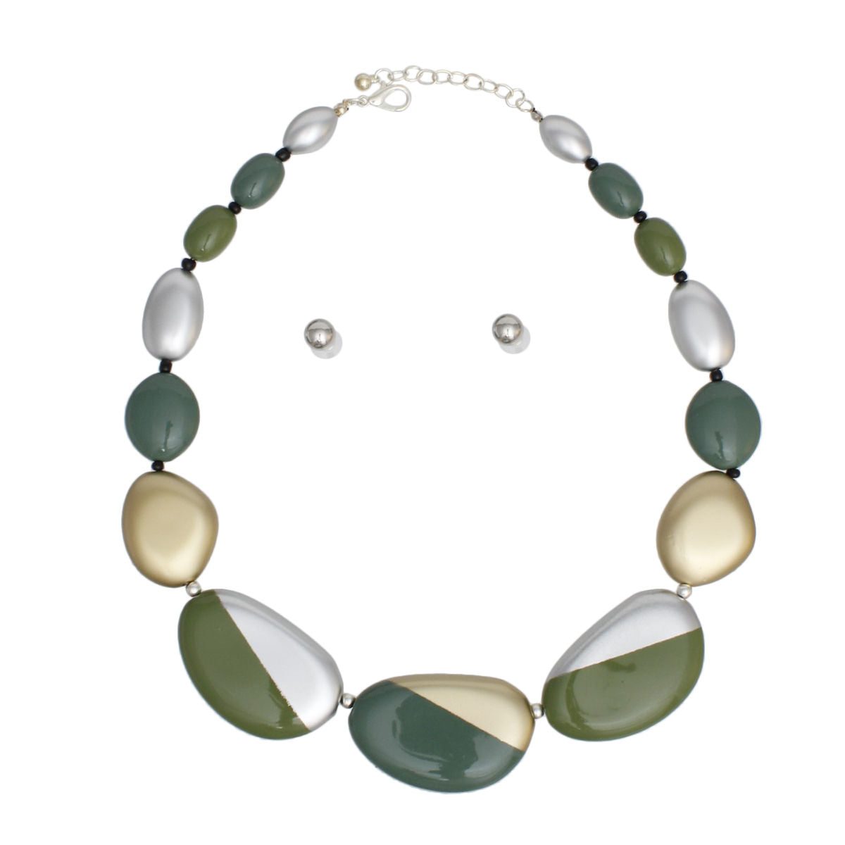 Beaded Green Matte Painted Graduated Necklace
