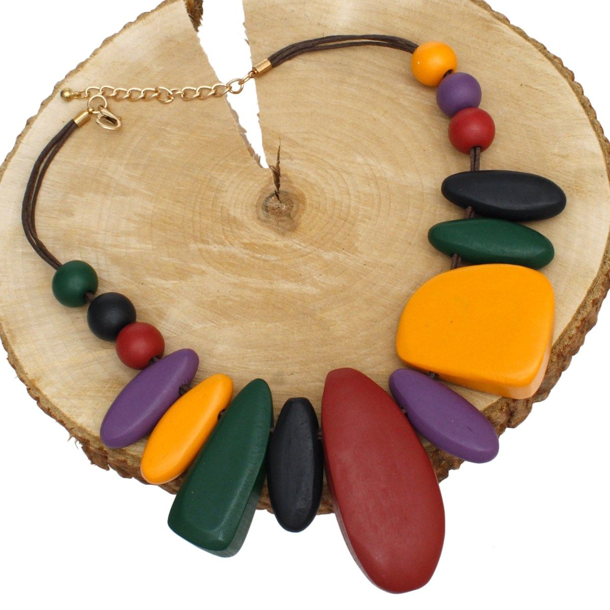 Collar Chunky Geo Multicolor Wood Earthy Necklace