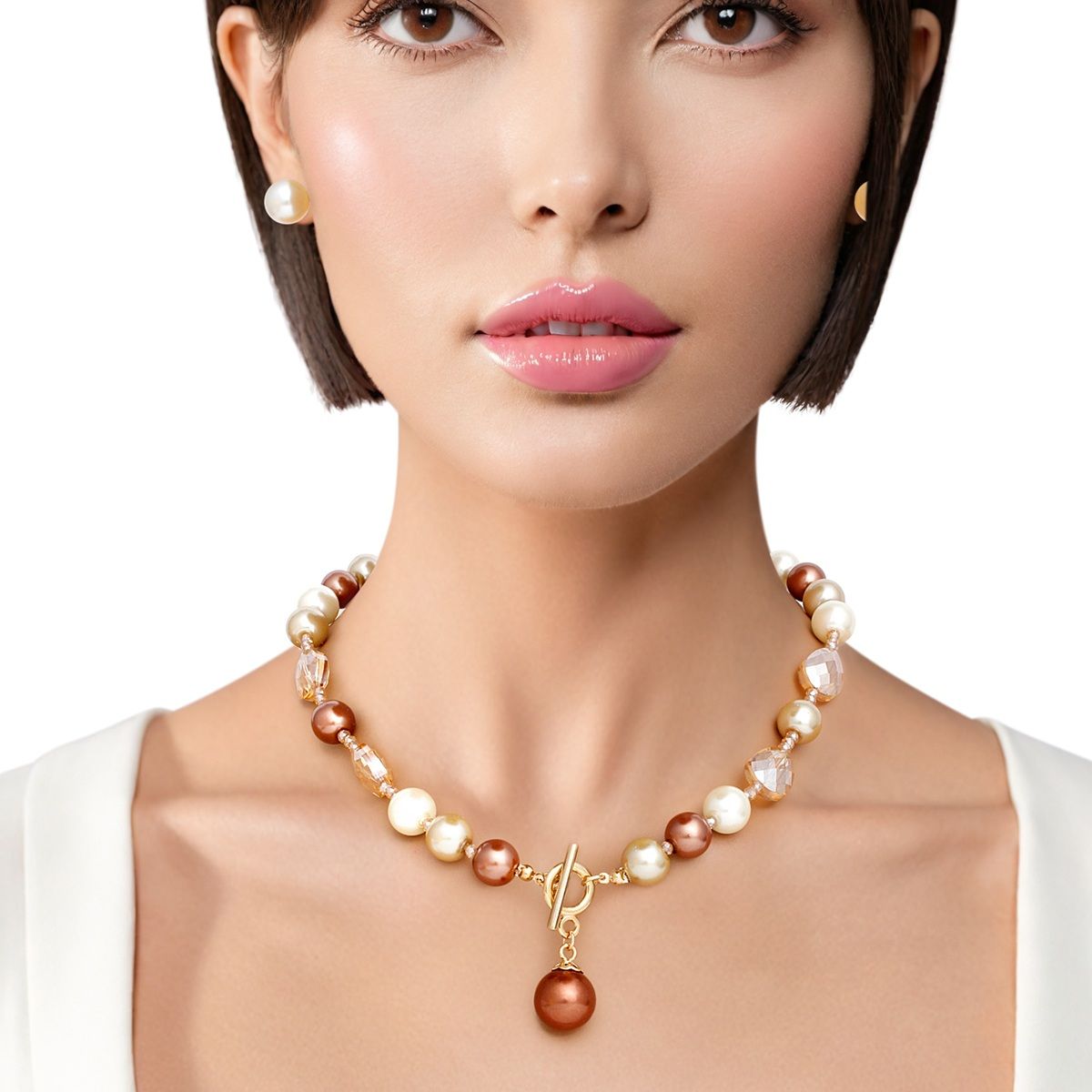 Toggle Shades of Brown Pearl Necklace for Women