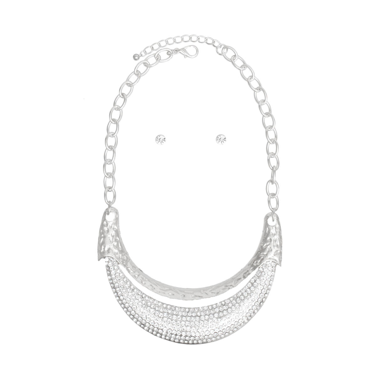 Bib High Shine Rigid Silver Plate Bling Necklace