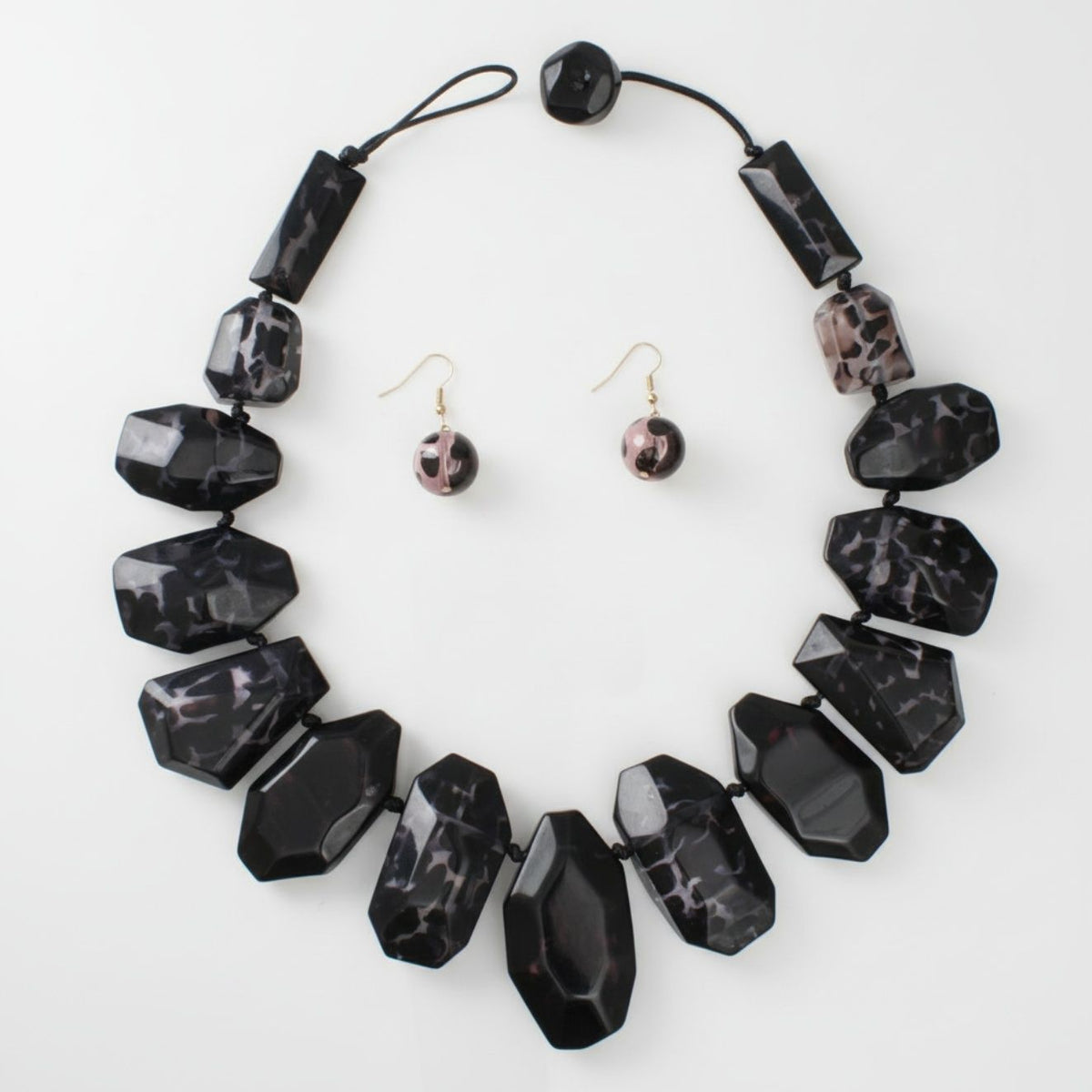 Toggle Chunky Black Leopard Bead Cord Necklace