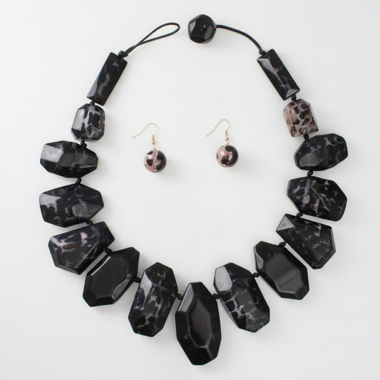 Toggle Chunky Black Leopard Bead Cord Necklace