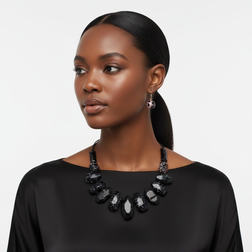 Toggle Chunky Black Leopard Bead Cord Necklace