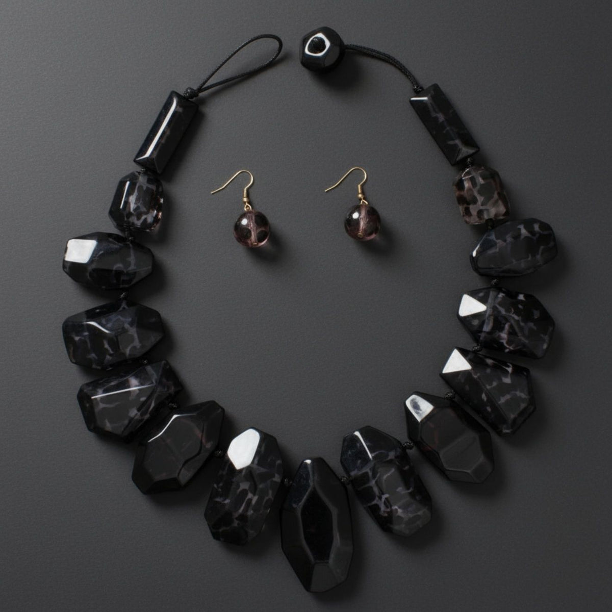 Toggle Chunky Black Leopard Bead Cord Necklace