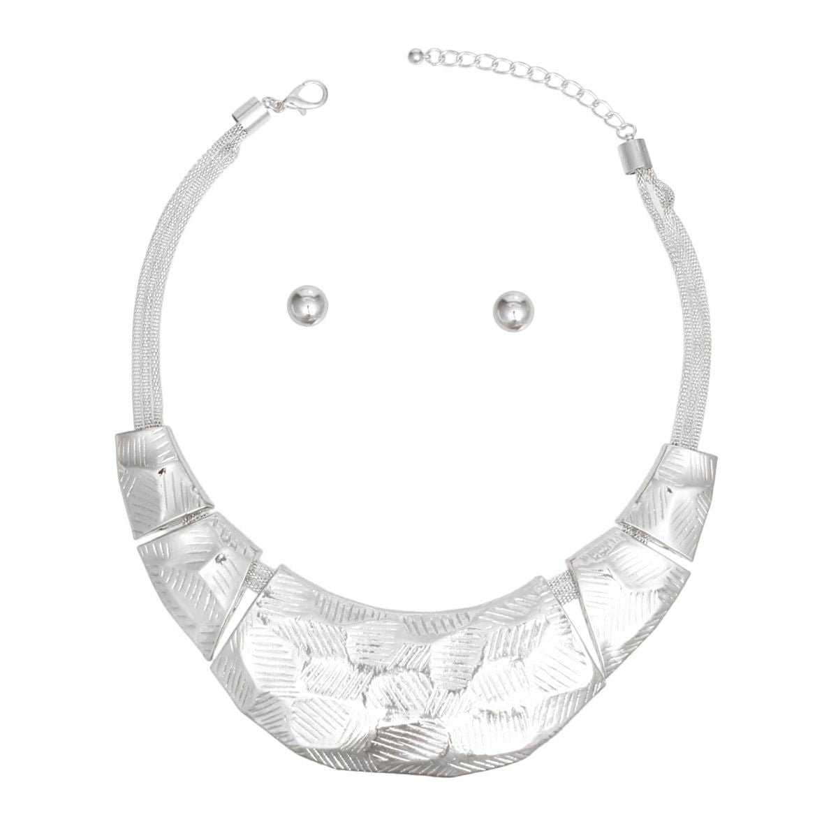 Bib Silver Scratched Plate Heavy Duty Necklace