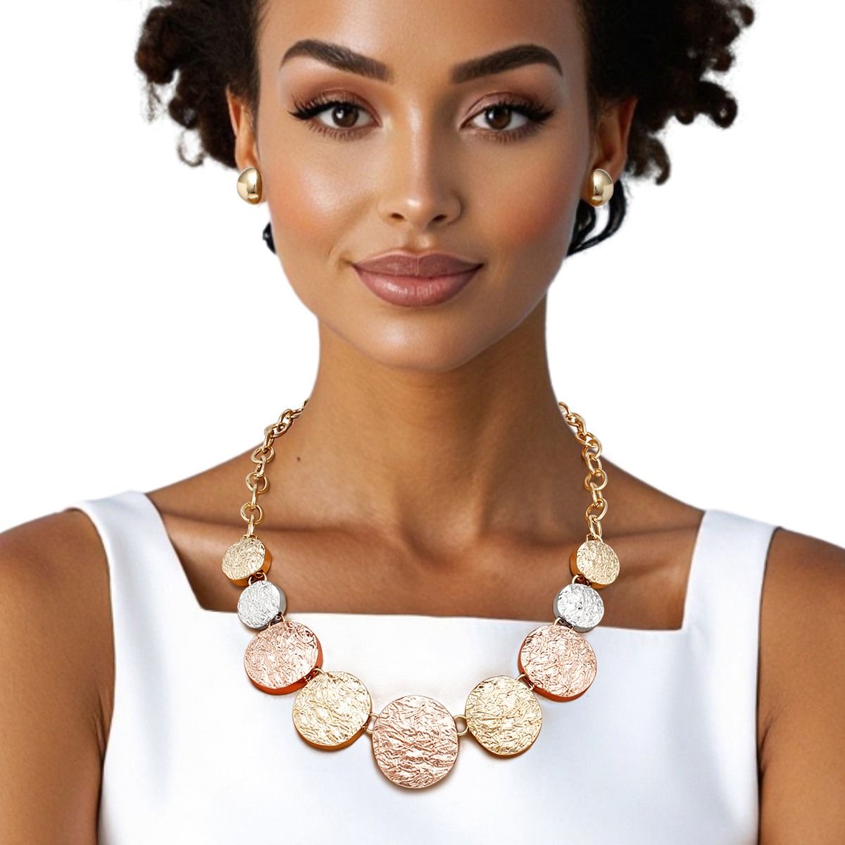 Chain Multi Heavy Duty Crinkle Metal Disc Necklace
