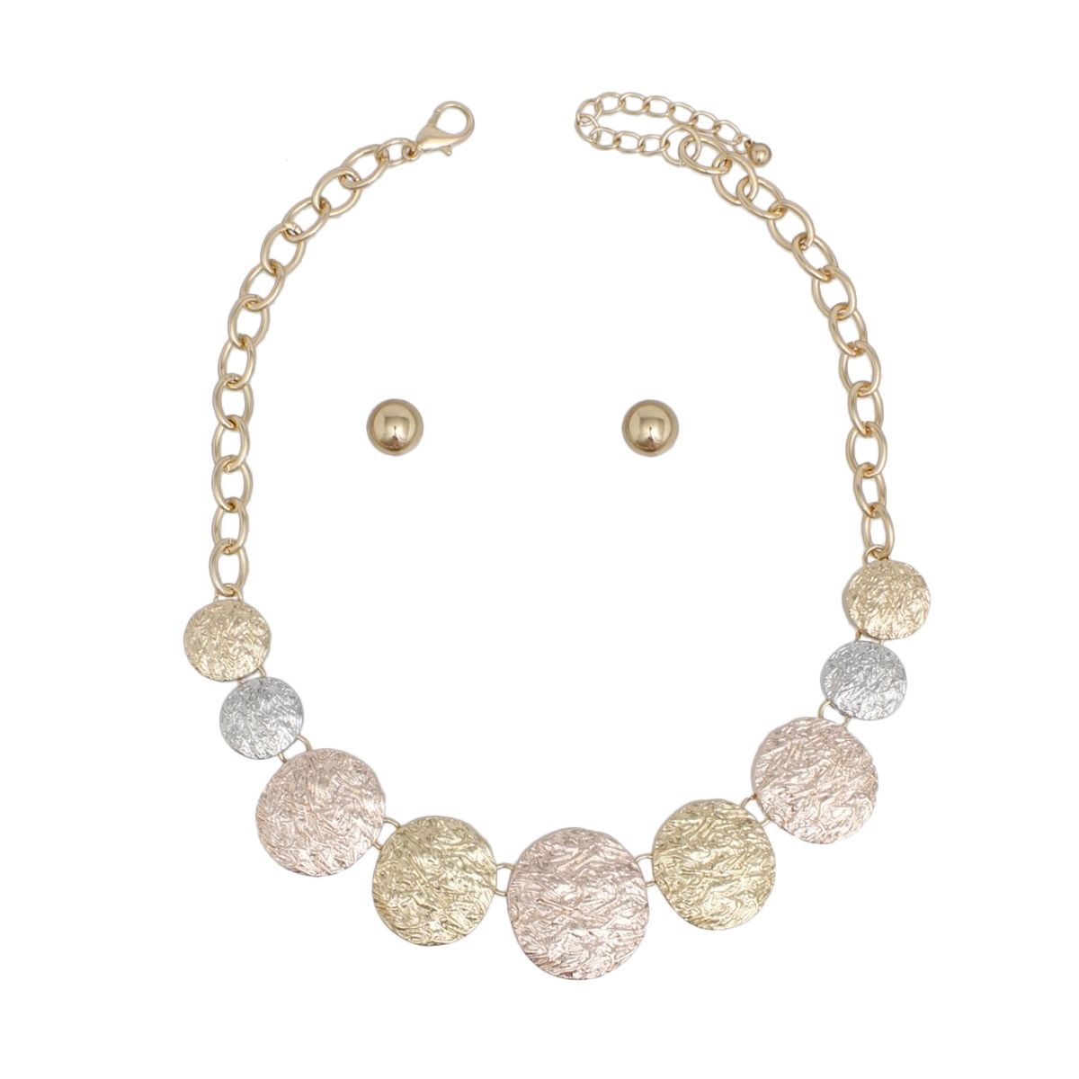 Chain Multi Heavy Duty Crinkle Metal Disc Necklace