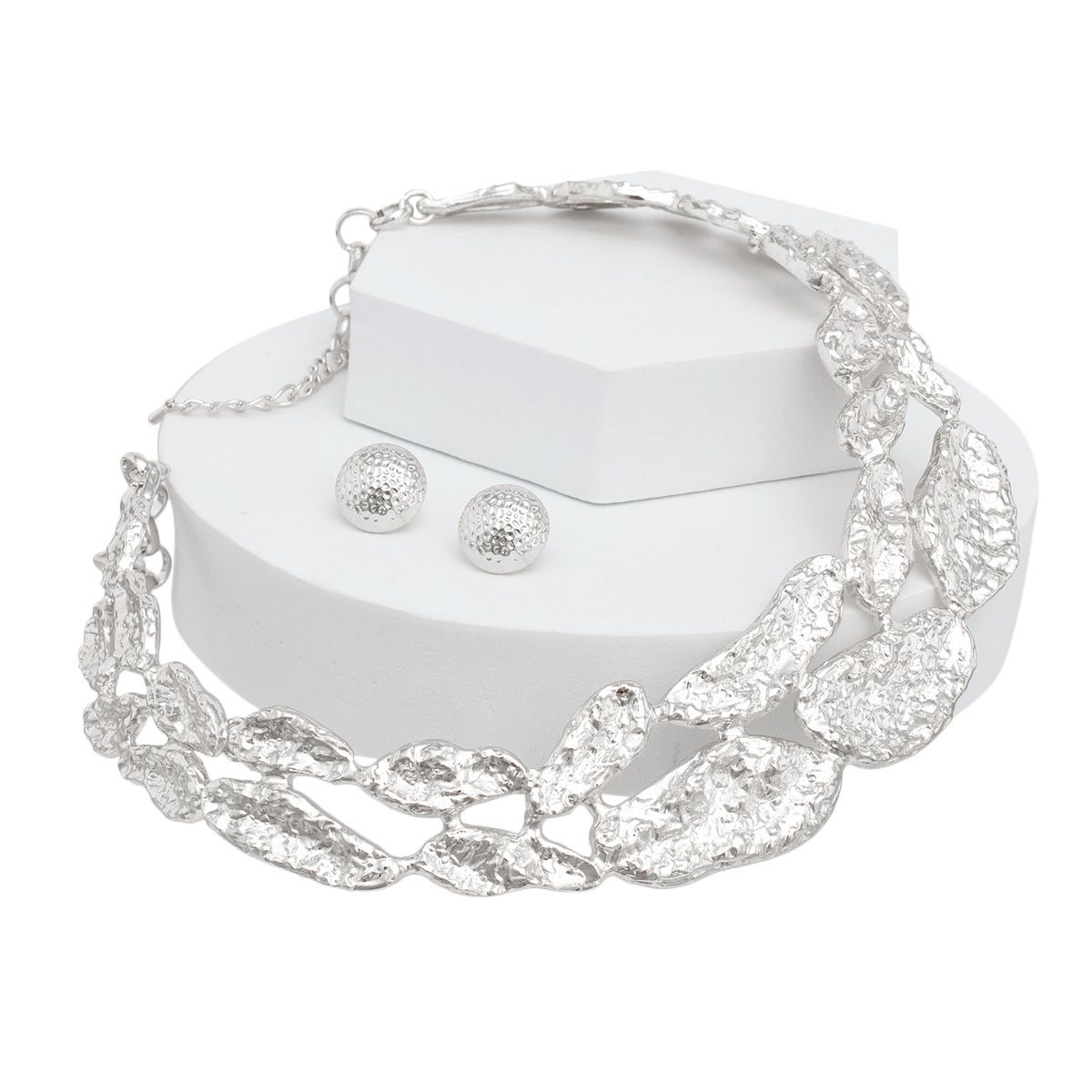 Collar Silver Melted Metal Rigid Armor Necklace