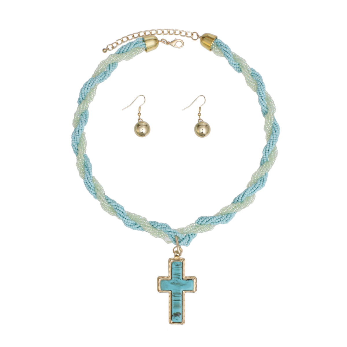 Pendant Turquoise Twisted Bead Cross Necklace