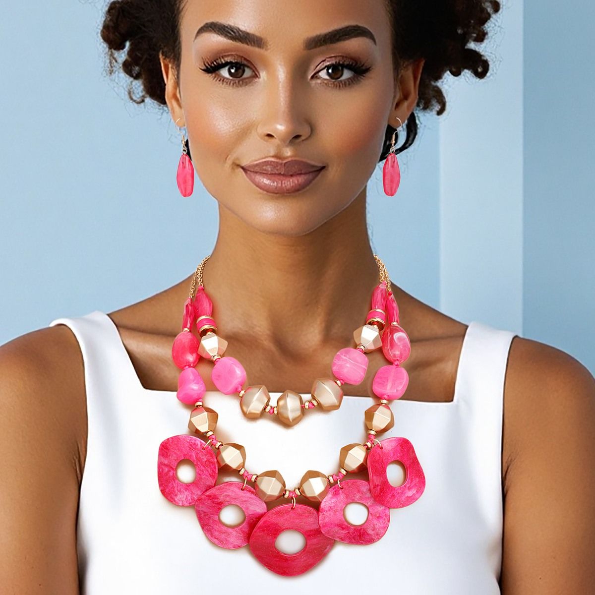 Statement Fuchsia and Gold Cosmic Layered Necklace