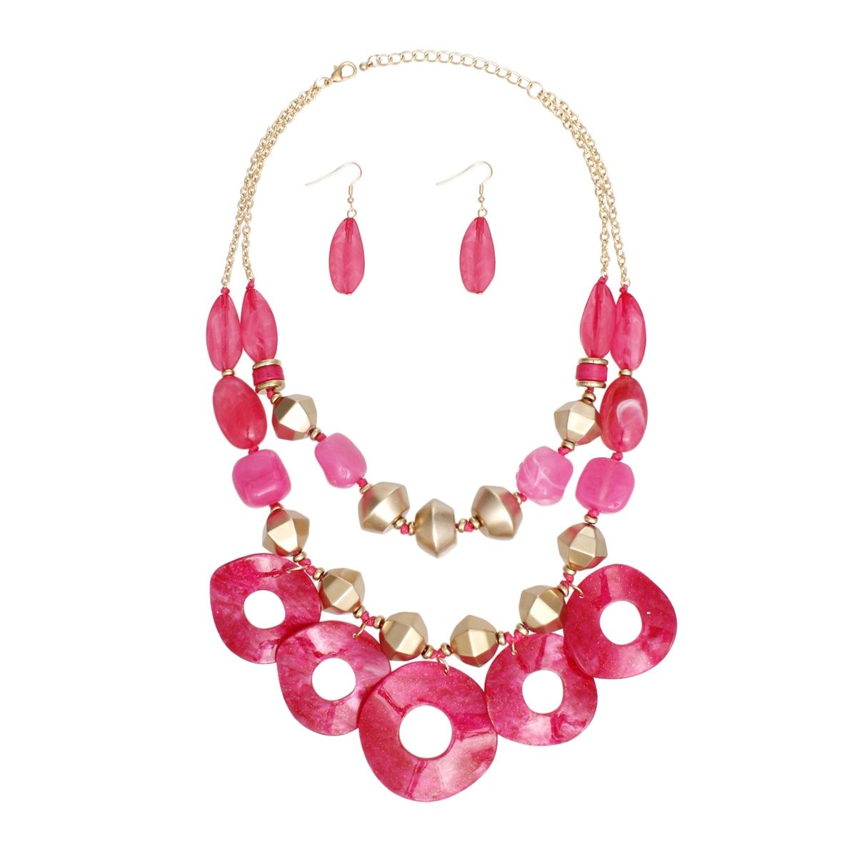 Statement Fuchsia and Gold Cosmic Layered Necklace