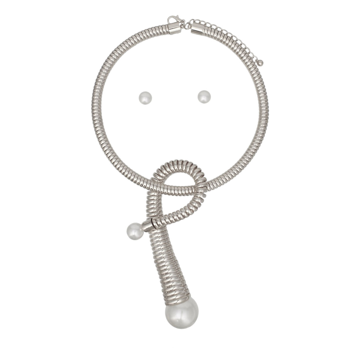Pendant Handmade Coiled Silver Pearl Loop Necklace
