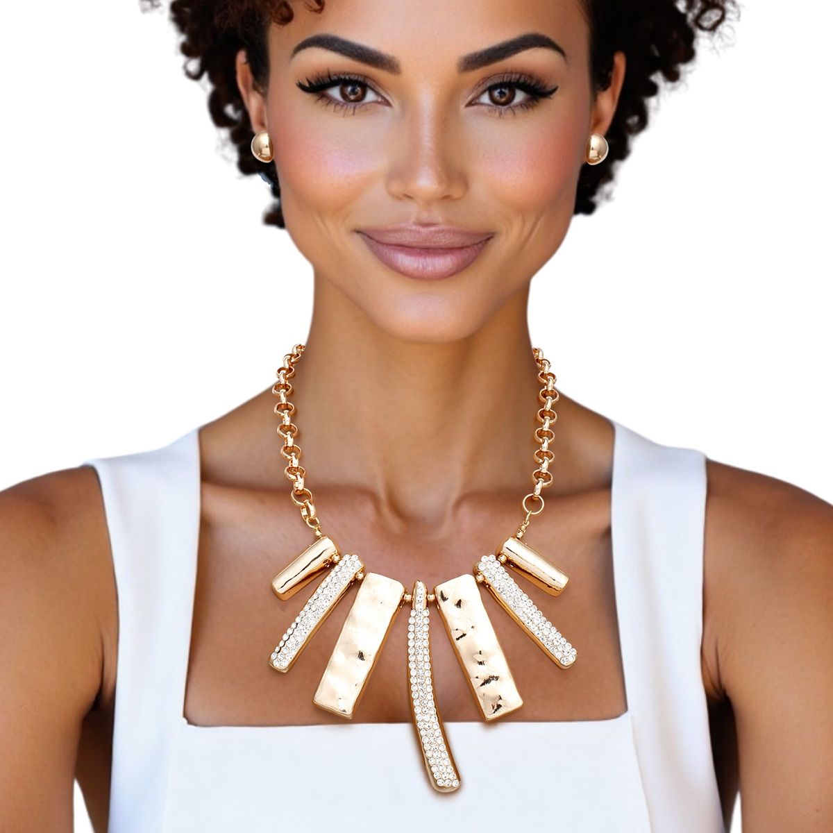 Bib Gold Sculptural Silhouette Glam Bar Necklace